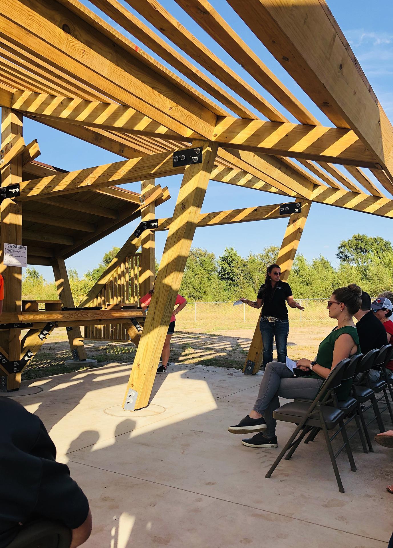 Girl Scout shooting range heavy timber shade structure
